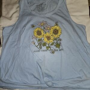 Fifth Sun Light Blue Tank with Sunflower and Bee Design